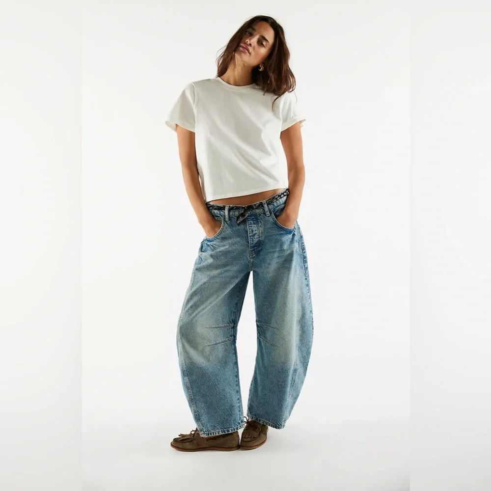 Free People Blue Vintage Wash Barrel Jeans